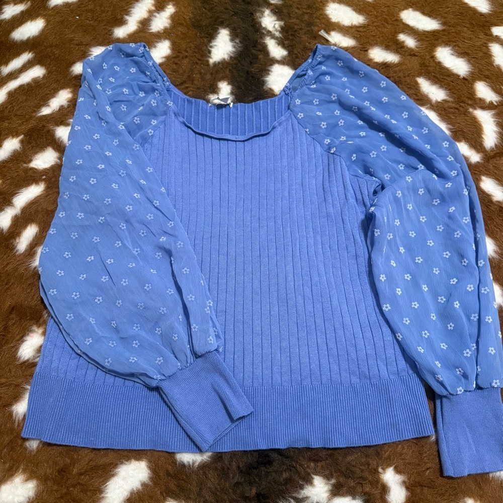 Cato Blue Sweater with Sheer Sleeves